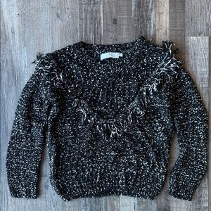 Astr the Label Black and White chunky knit Fringed Sweater
